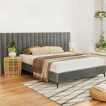 Velvet Fabric Grey Bed Frame with Oversized Headboard