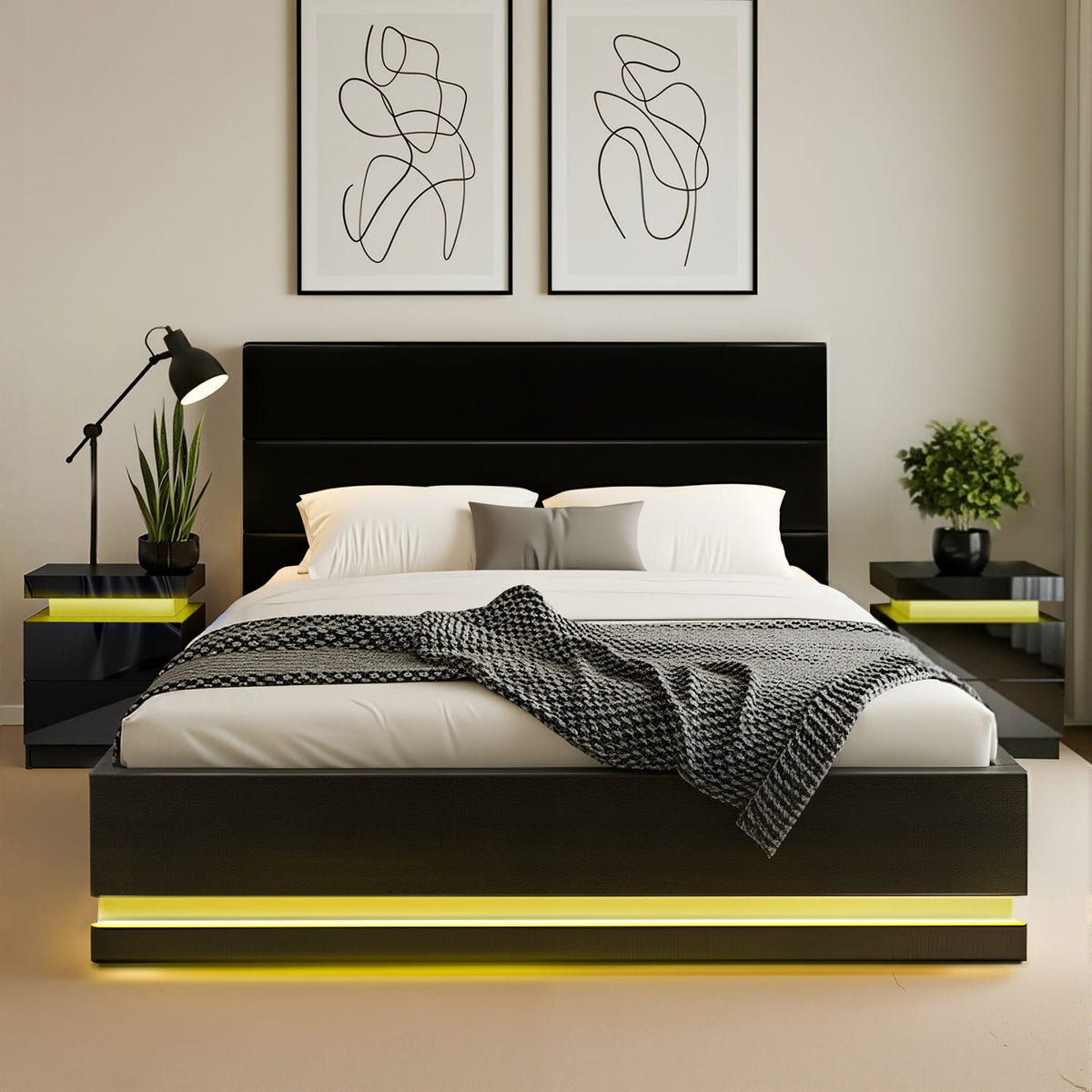 Queen Bed Frame With LED Lighting 203x153cm