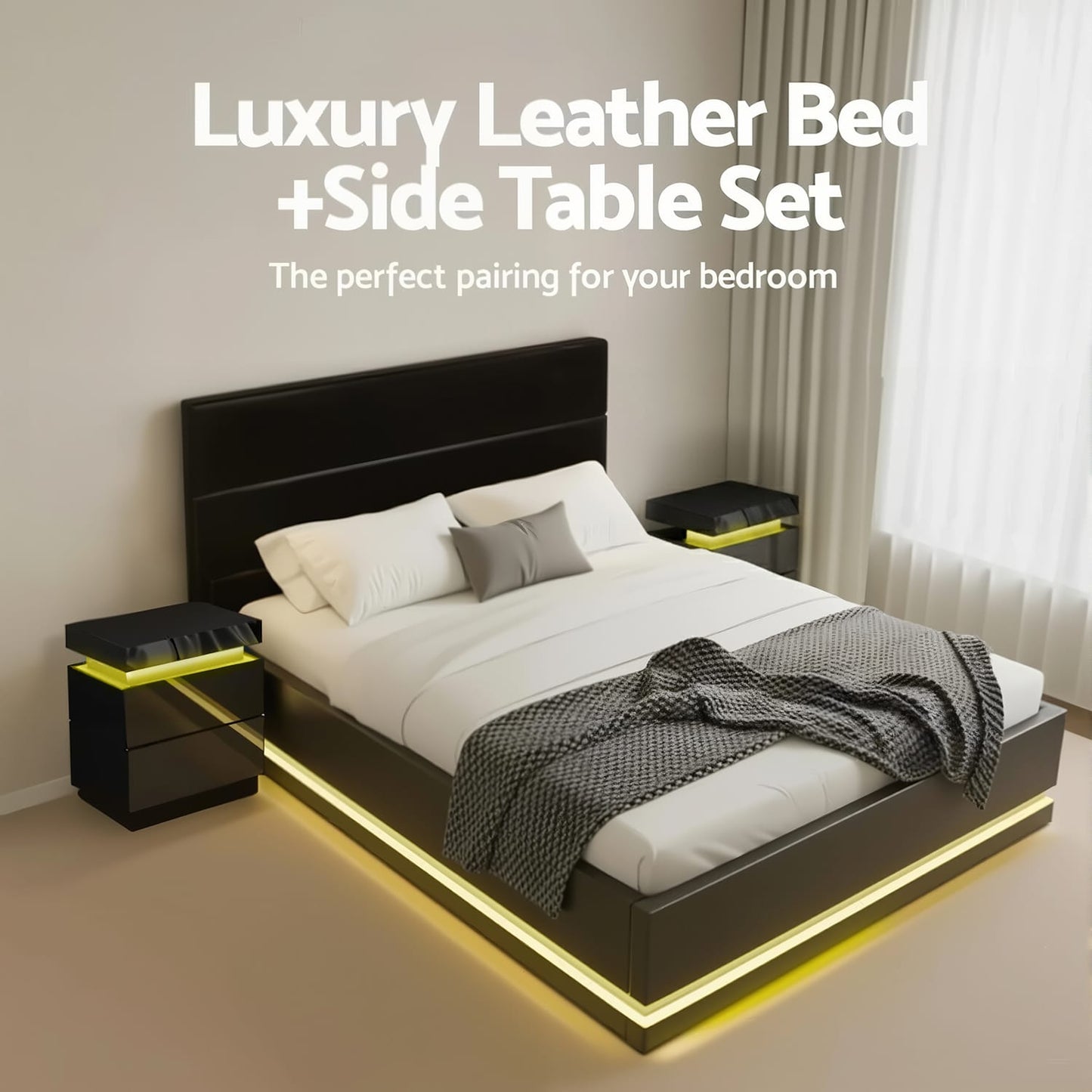 Queen Bed Frame With LED Lighting 203x153cm