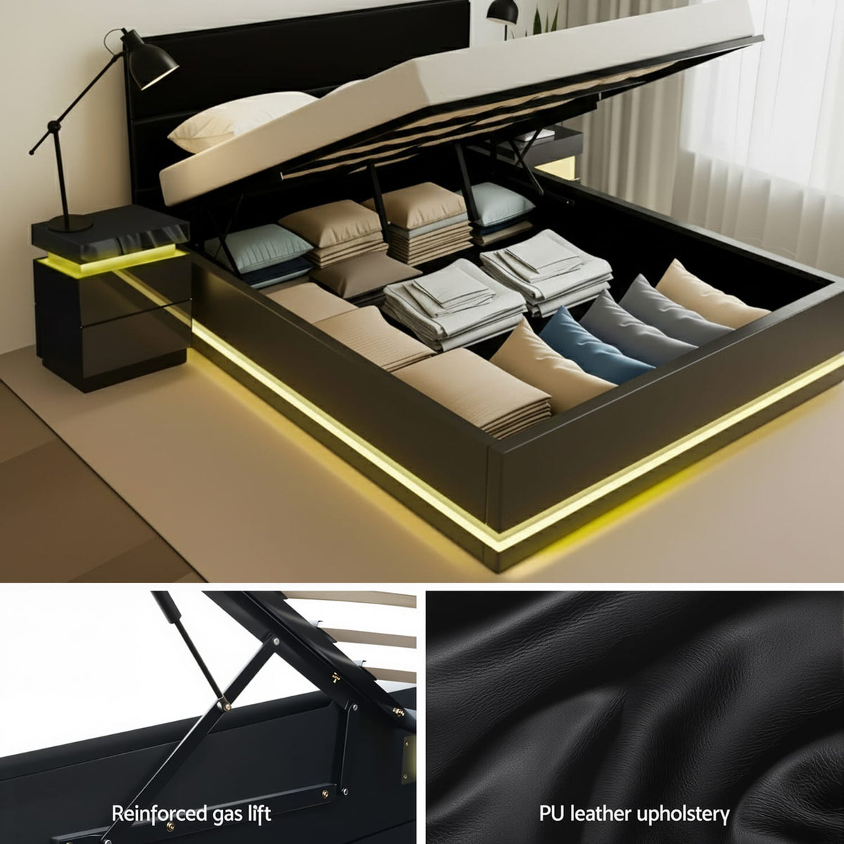 Queen Bed Frame With LED Lighting 203x153cm