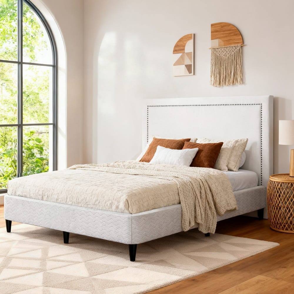Queen Bed Frame Grey Fabric 151x200cm