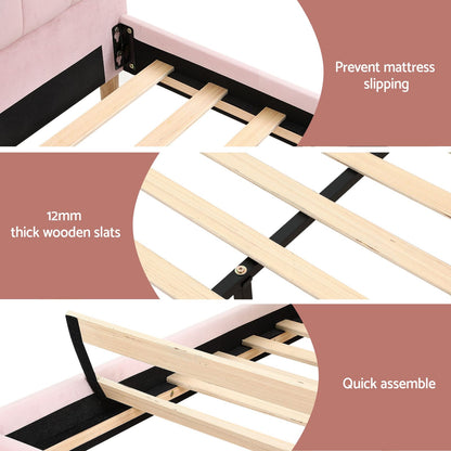 Double Bed Frame Pink Velvet 204x144x105cm