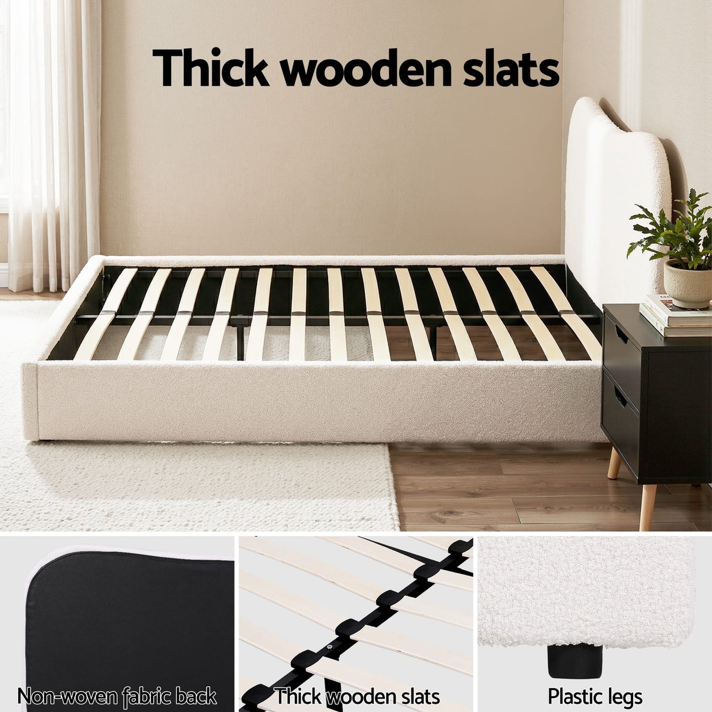 Double Bed Frame Beige 203x145x92cm