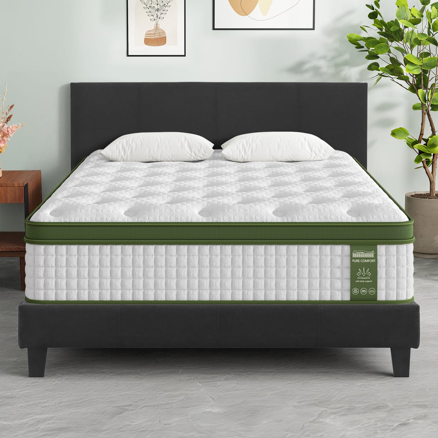 Charcoal bed frame 190x138cm, side view