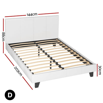 White bed frame 203x144x88cm, side view