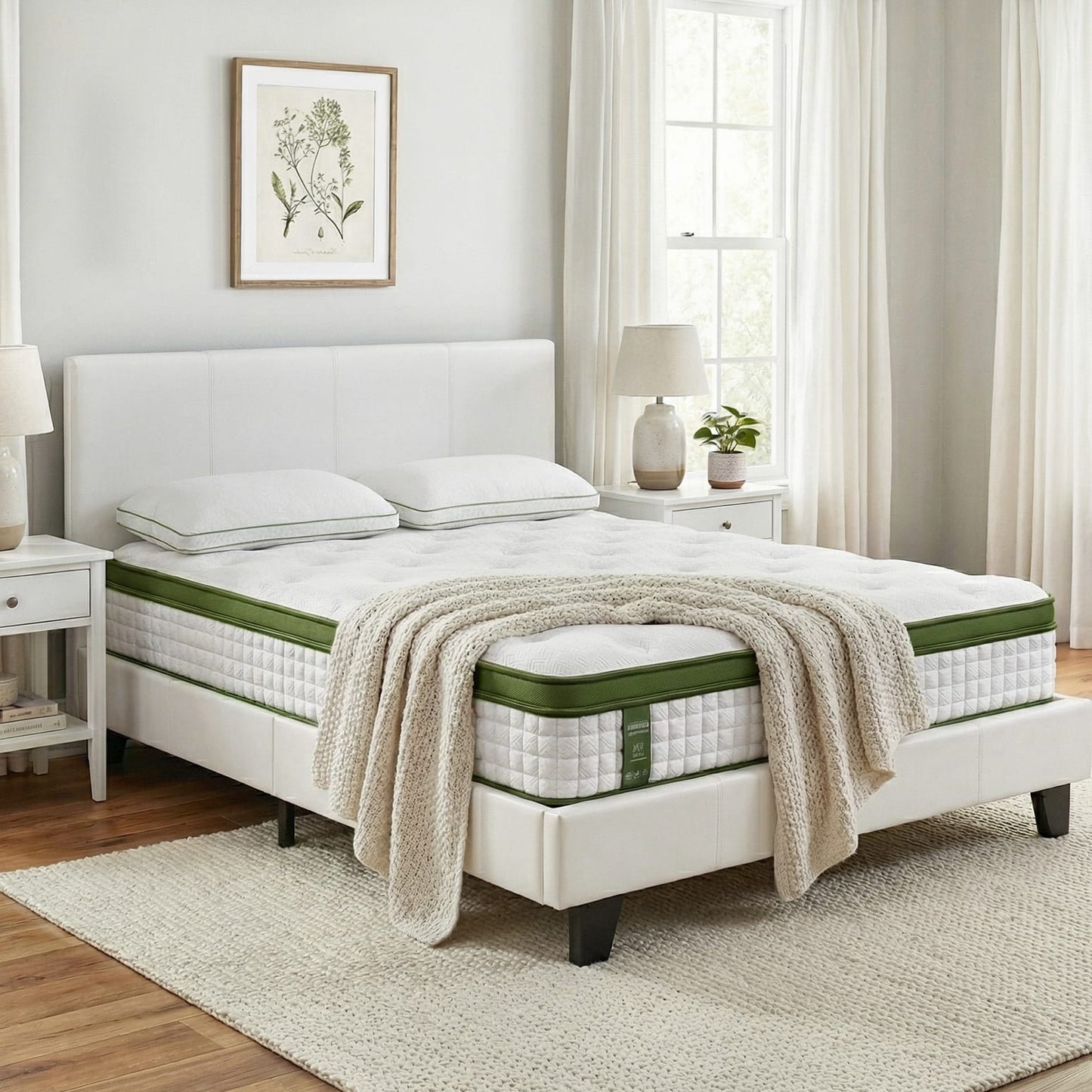 Double Bed Frame White Leather 203x144x88cm