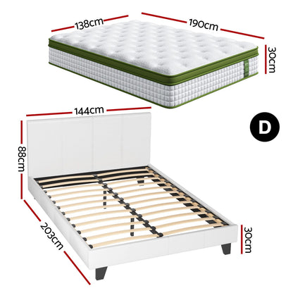 Double Bed Frame White Leather 203x144x88cm