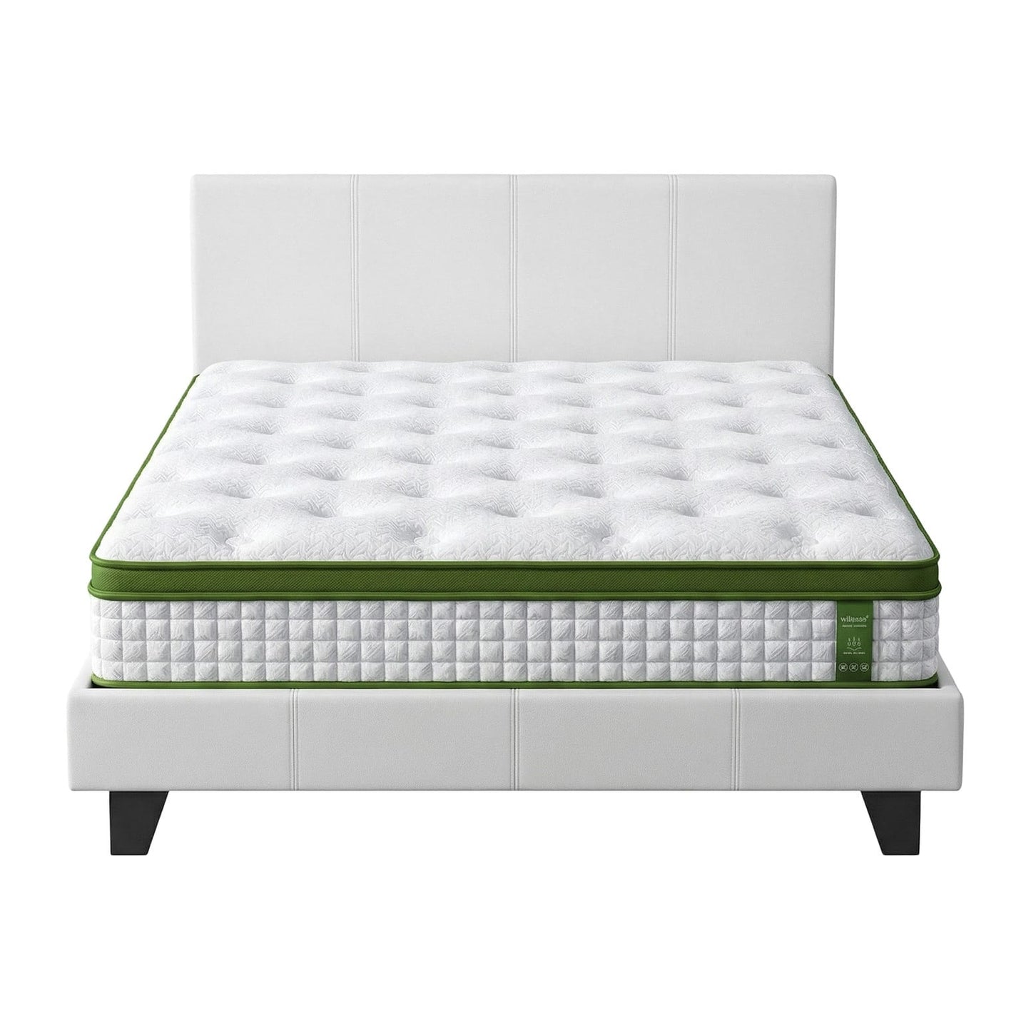 Double Bed Frame White Leather 203x144x88cm