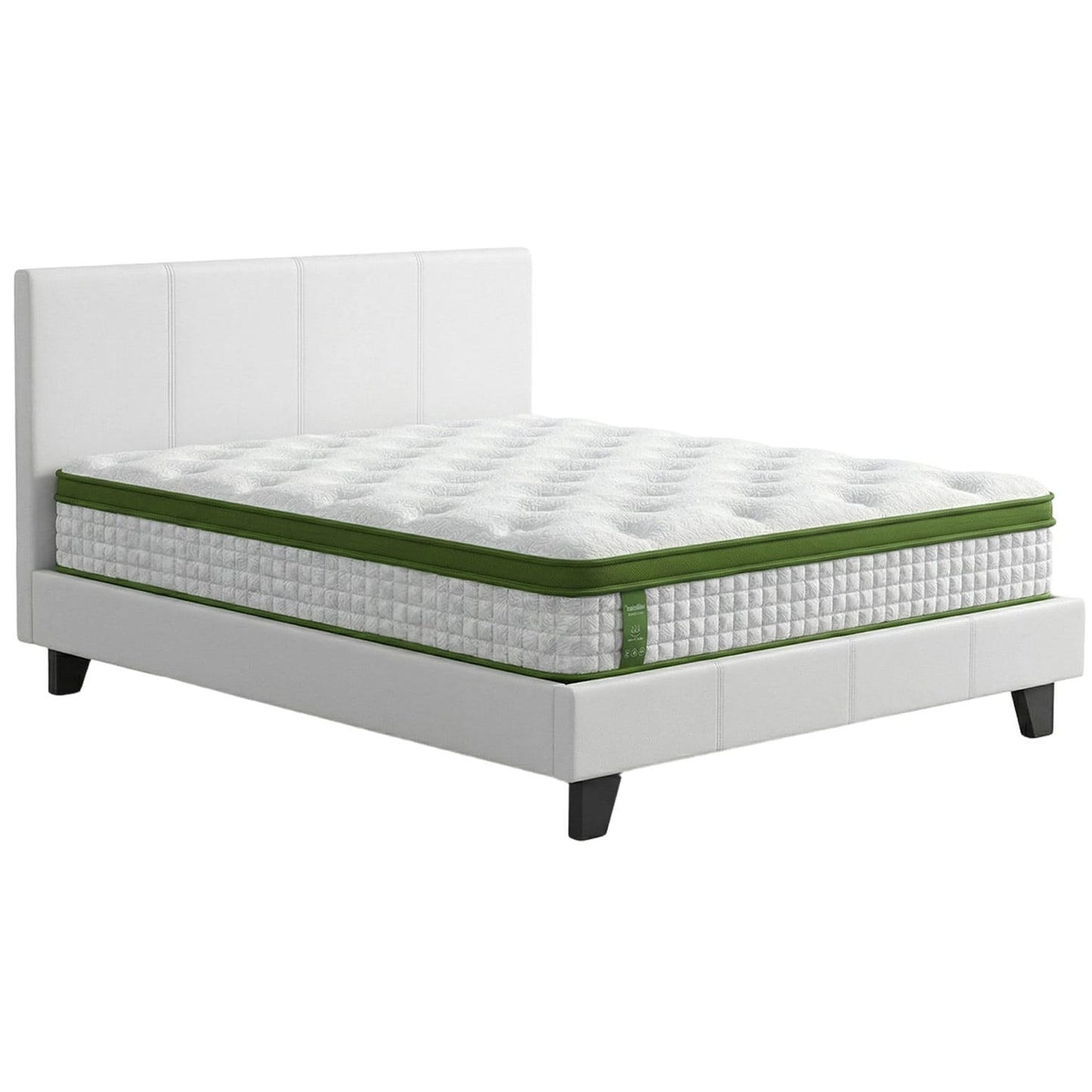 Double Bed Frame White Leather 203x144x88cm