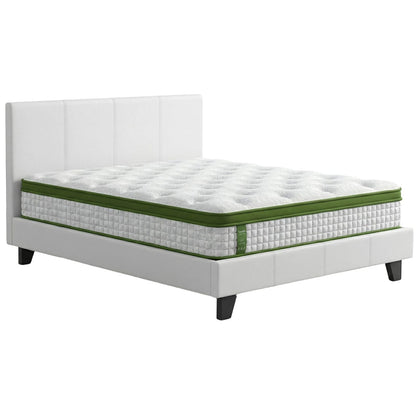 Double Bed Frame White Leather 203x144x88cm