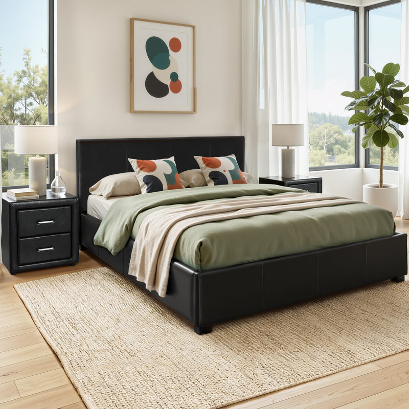 Gas Lift Queen Bed Frame Bedside Table Set | HomeAndLiving