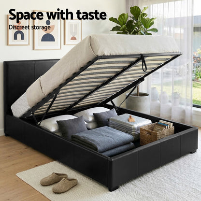 Gas Lift Queen Bed Frame Bedside Table Set | HomeAndLiving - 4
