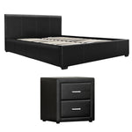 Gas Lift Queen Bed Frame Bedside Table Set | HomeAndLiving