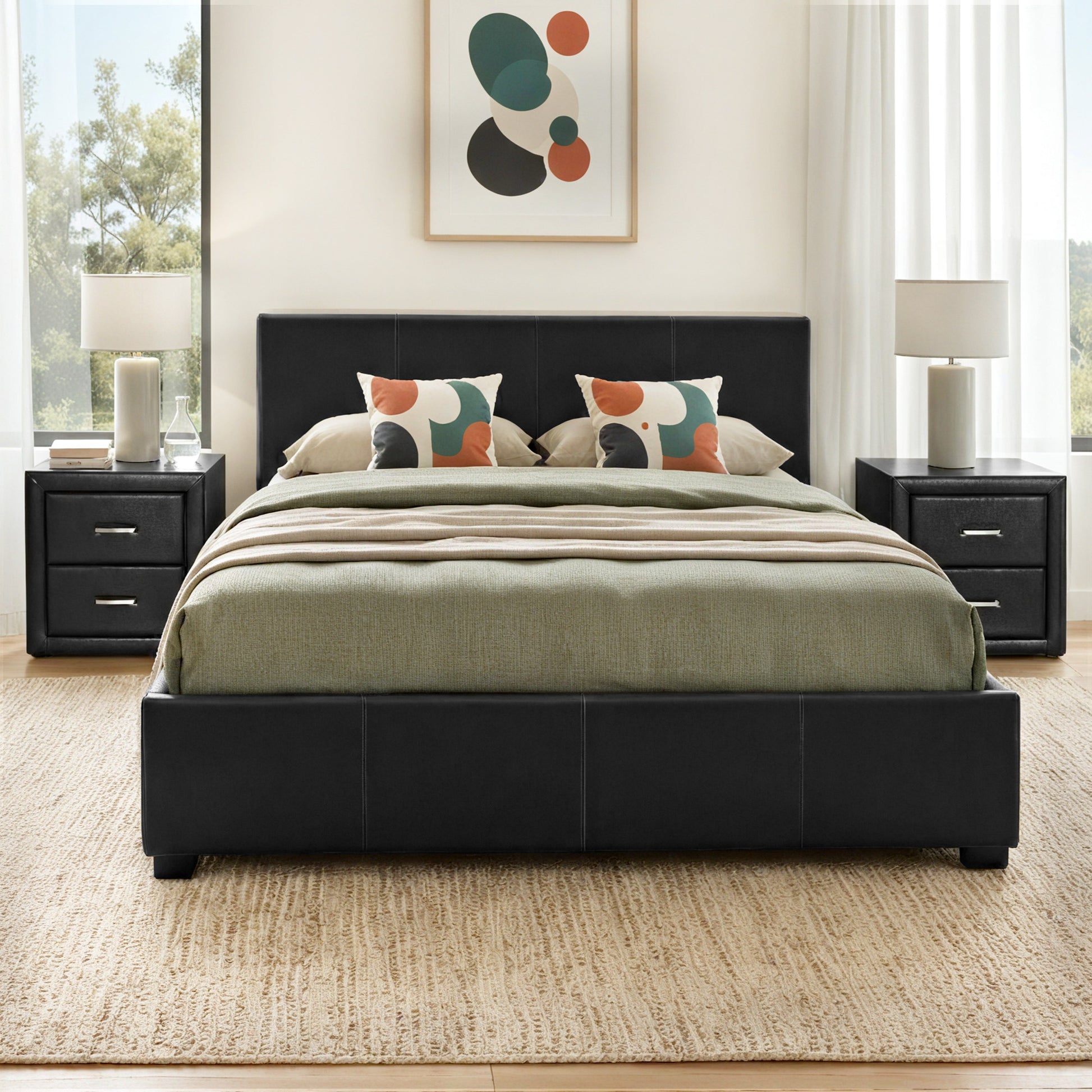 Queen Gas Lift Bed Frame Bedside Tables Set | HomeAndLiving
