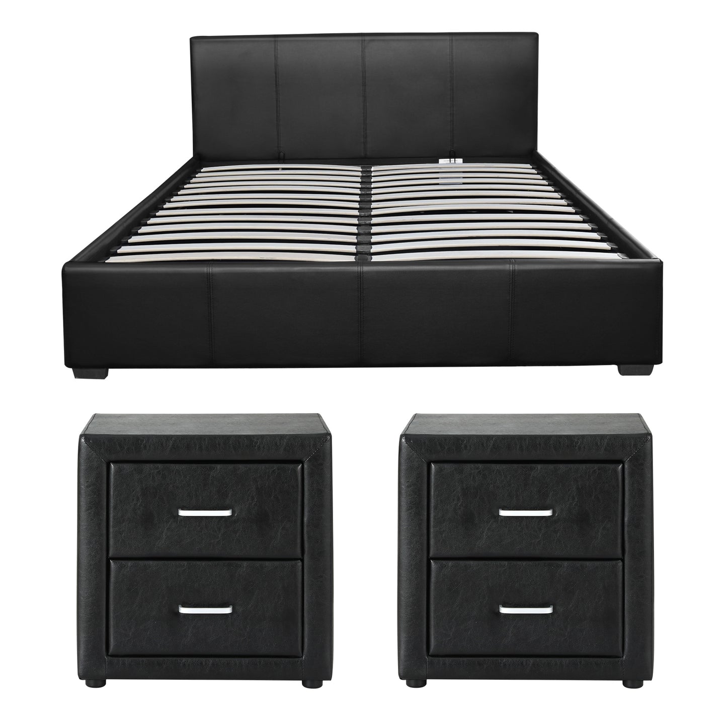 Queen Gas Lift Bed Frame Bedside Tables Set | HomeAndLiving - 3