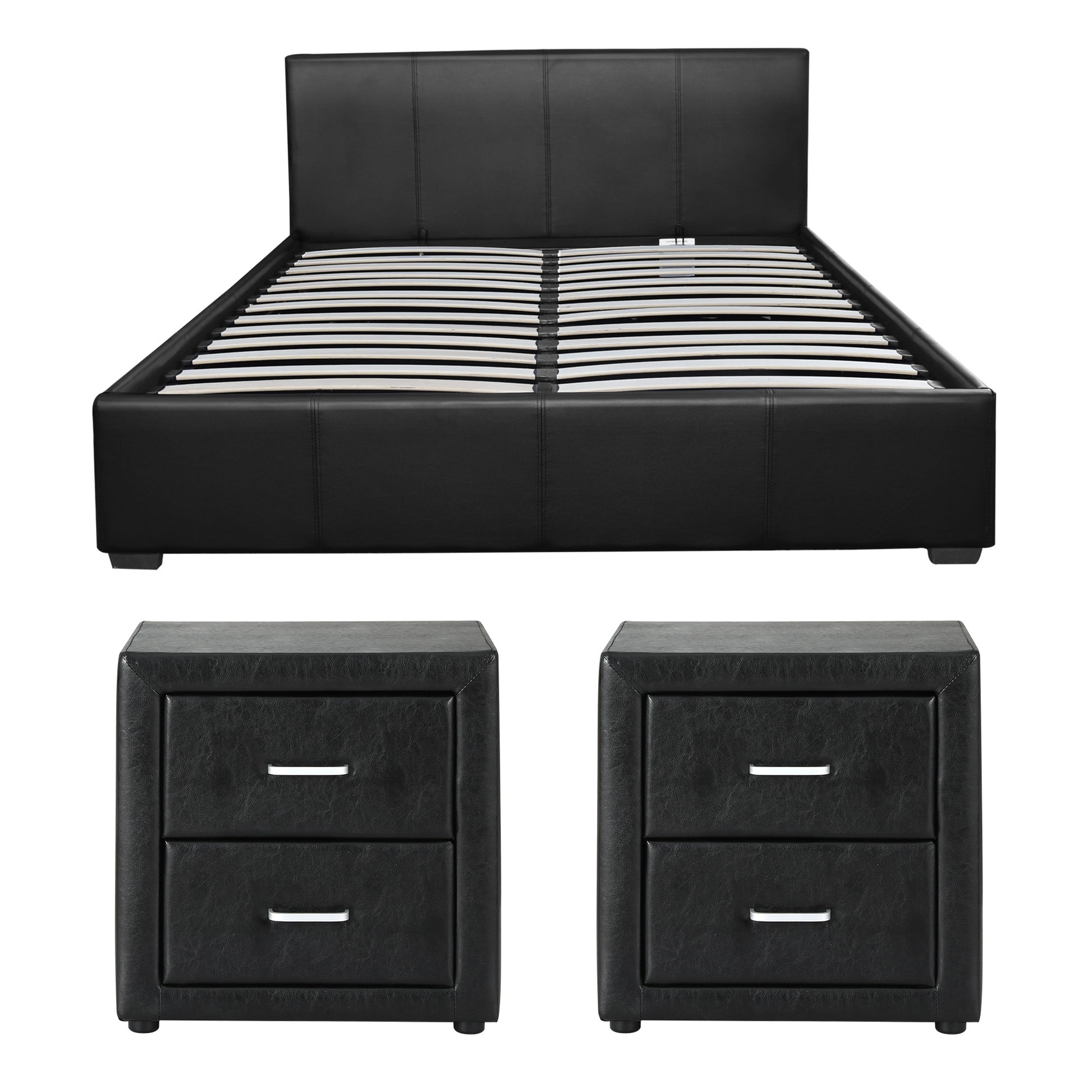 Queen Gas Lift Bed Frame Bedside Tables Set | HomeAndLiving - 3