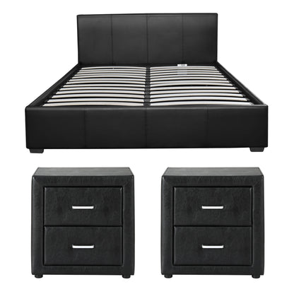 Queen Gas Lift Bed Frame Bedside Tables Set | HomeAndLiving - 3