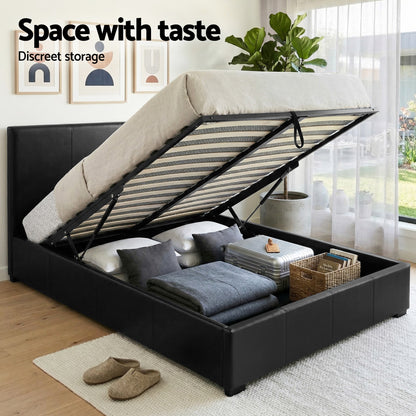 Queen Gas Lift Bed Frame Bedside Tables Set | HomeAndLiving - 4