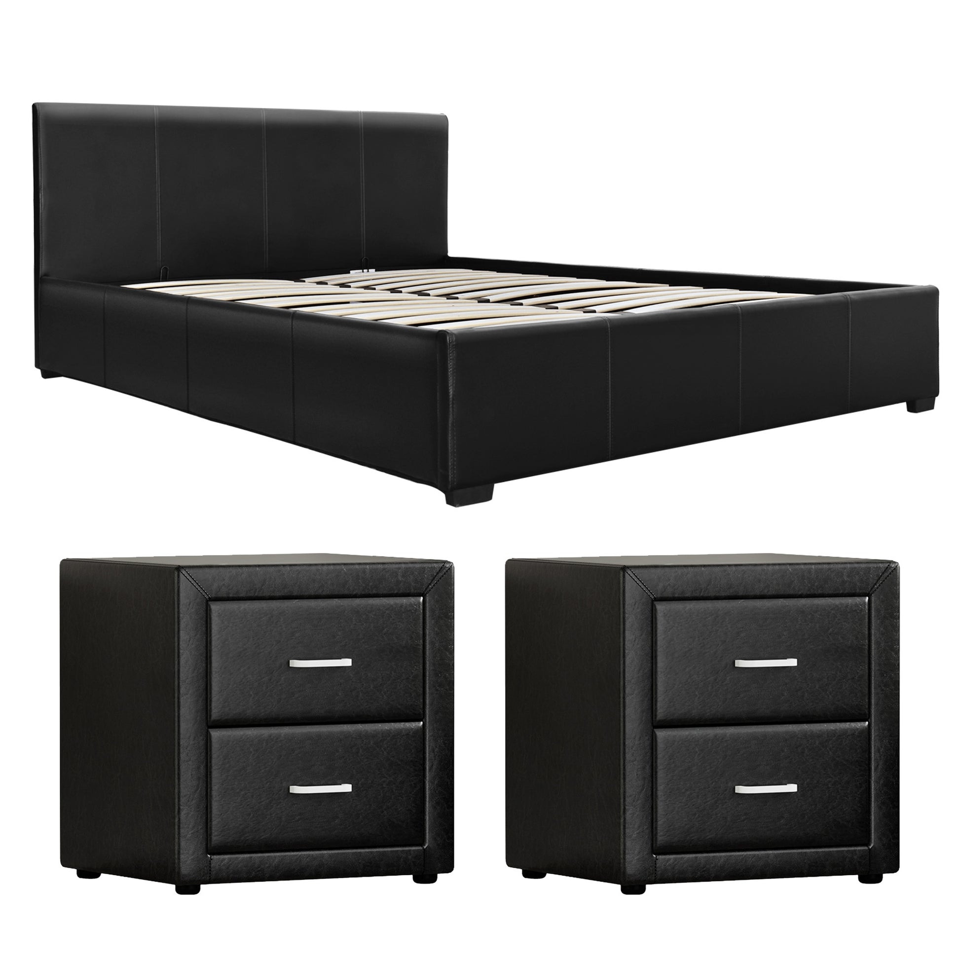 Queen Gas Lift Bed Frame Bedside Tables Set | HomeAndLiving - 10