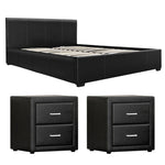 Queen Gas Lift Bed Frame Bedside Tables Set | HomeAndLiving