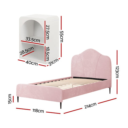 King Single Storage Bed Velvet Pink 107x203cm