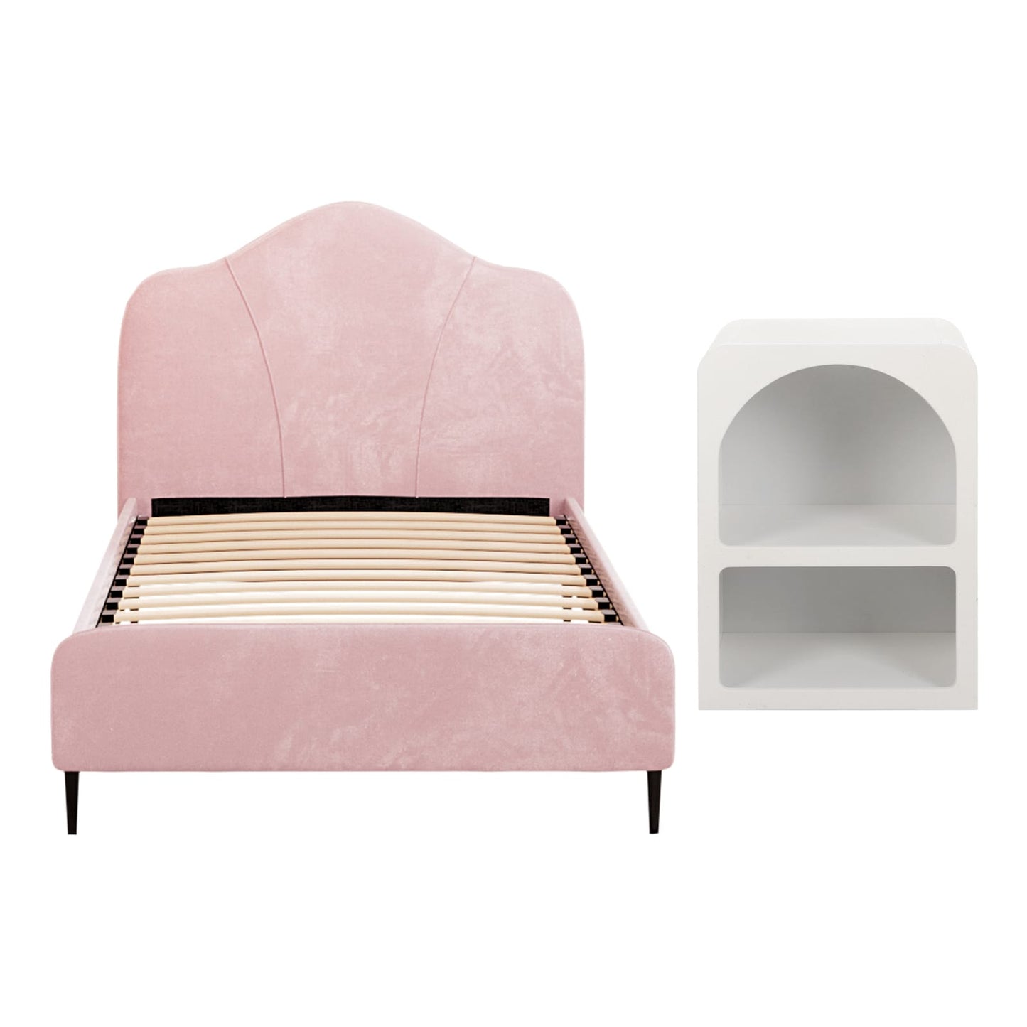 King Single Storage Bed Velvet Pink 107x203cm