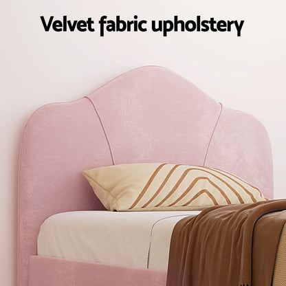 King Single Storage Bed Velvet Pink 107x203cm