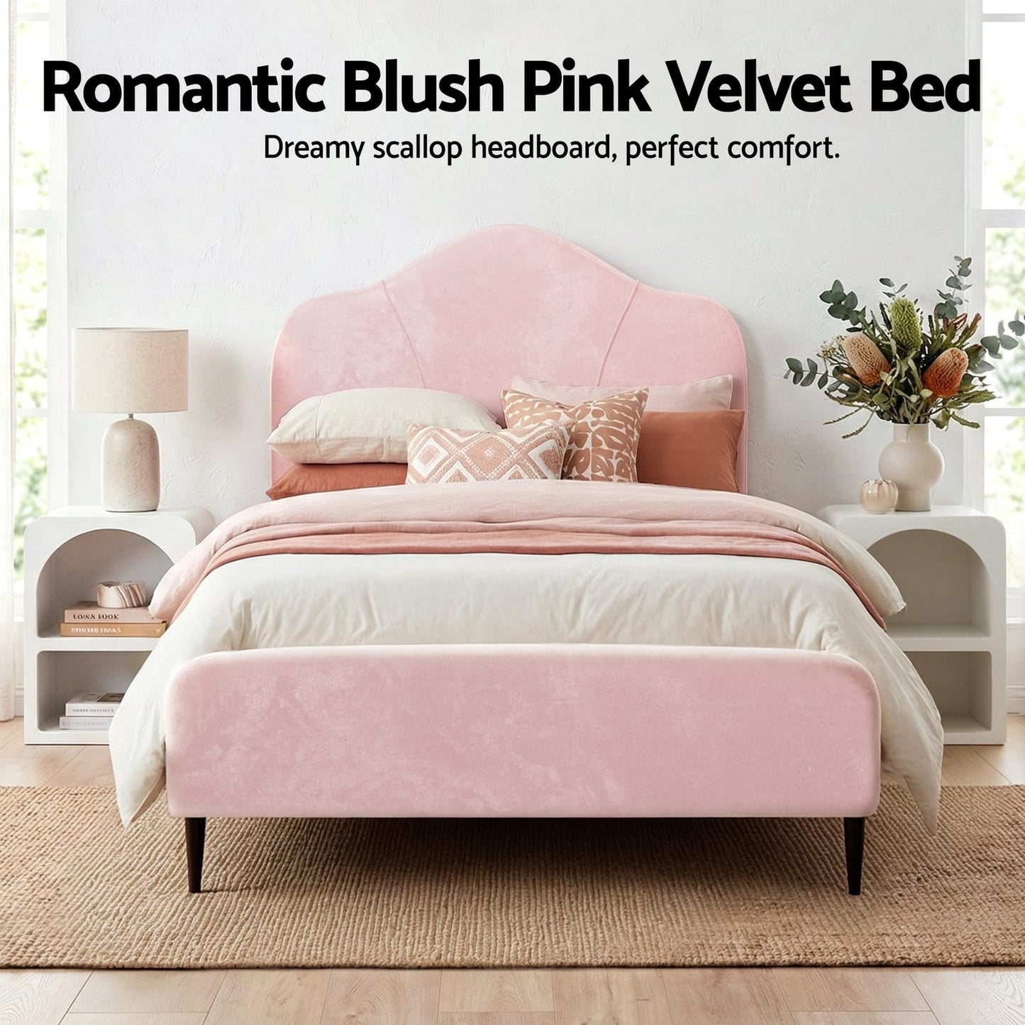 King Single Storage Bed Velvet Pink 107x203cm