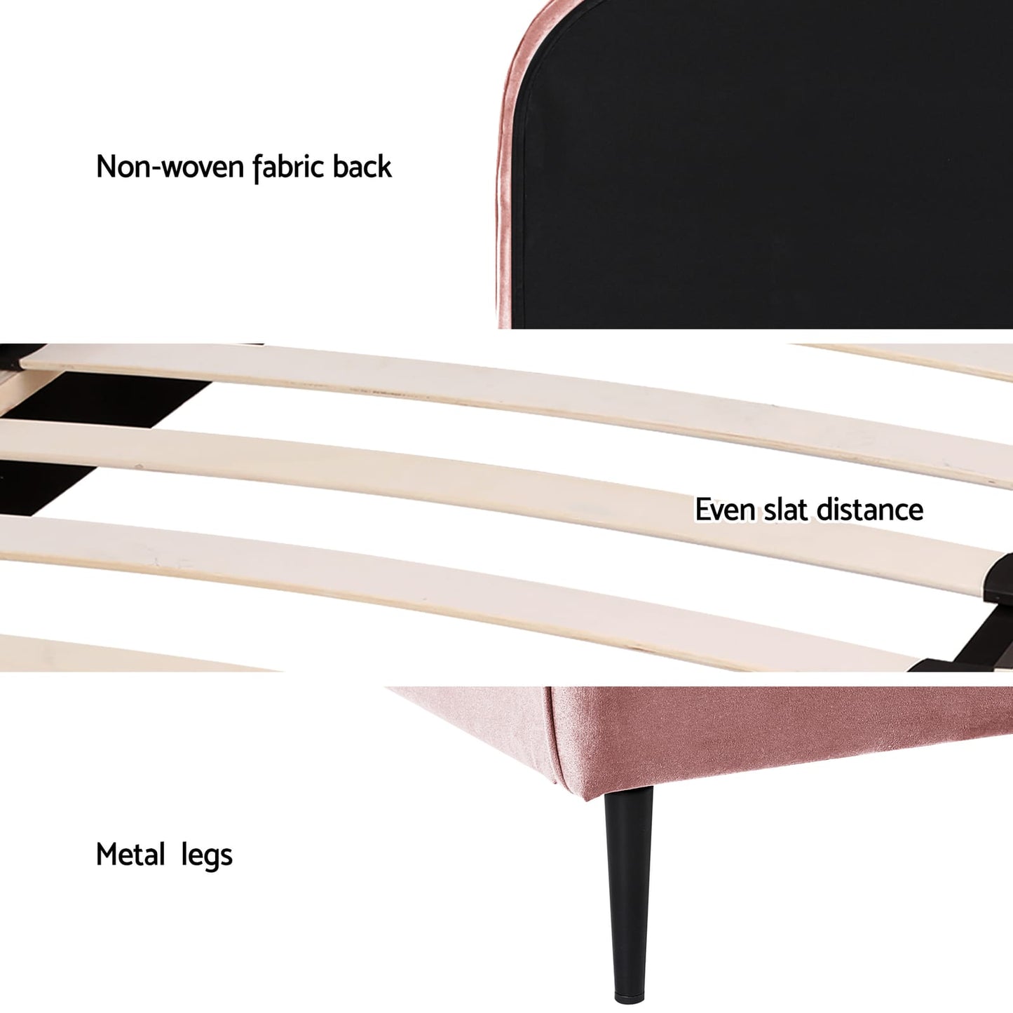 King Single Storage Bed Velvet Pink 107x203cm