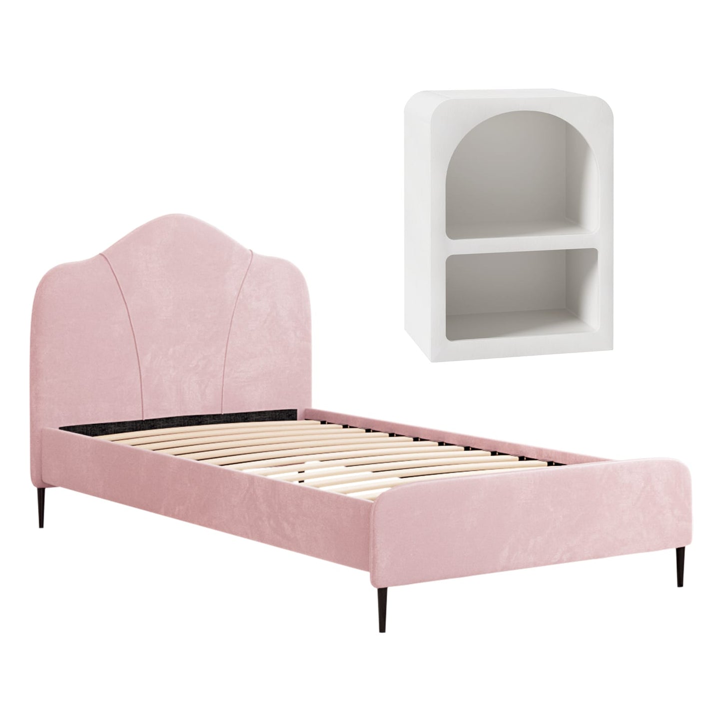 King Single Storage Bed Velvet Pink 107x203cm