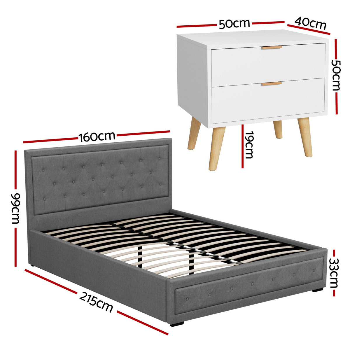 Queen Gas Lift Storage Bed Bedside Table Set | HomeAndLiving - 2