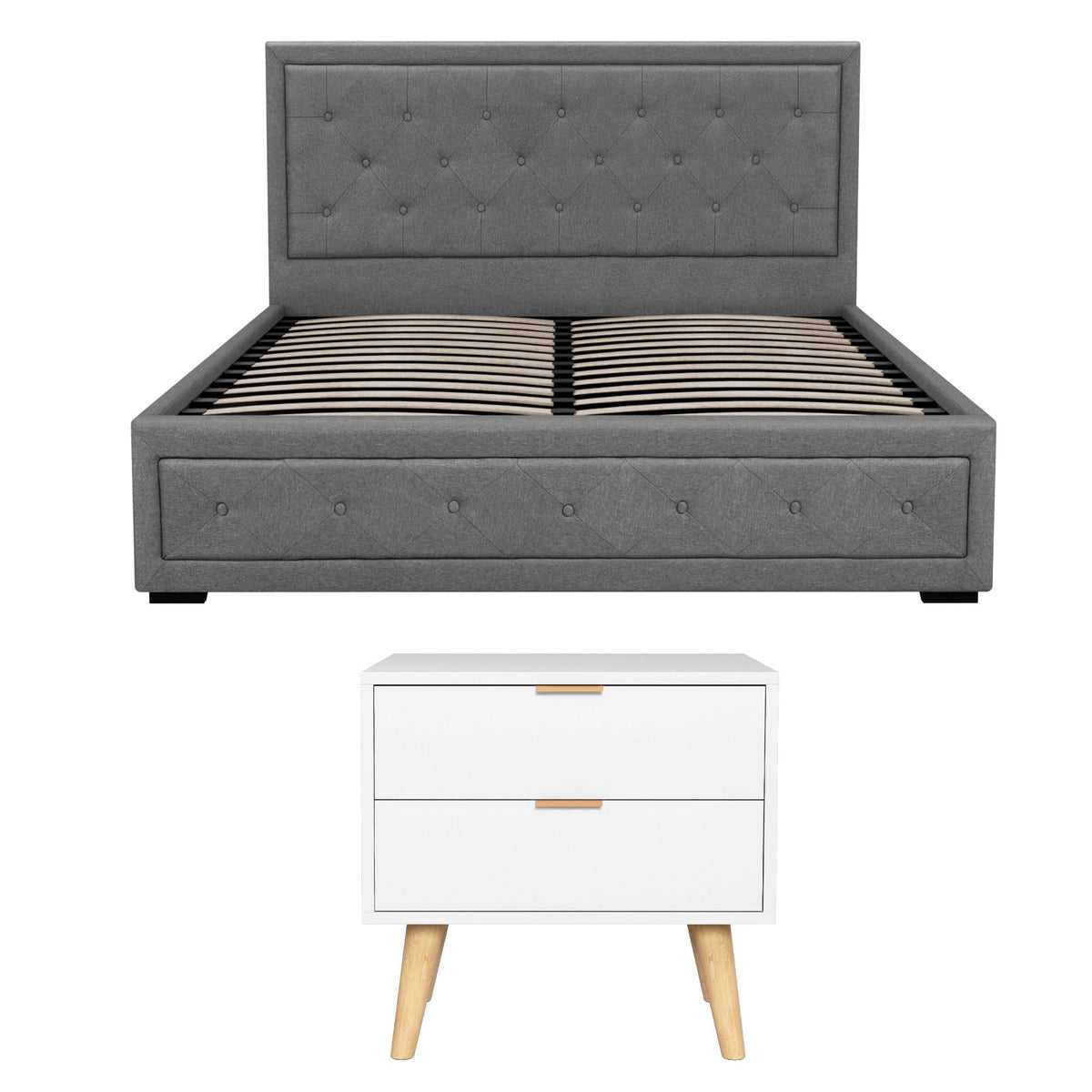 Queen Gas Lift Storage Bed Bedside Table Set | HomeAndLiving - 3