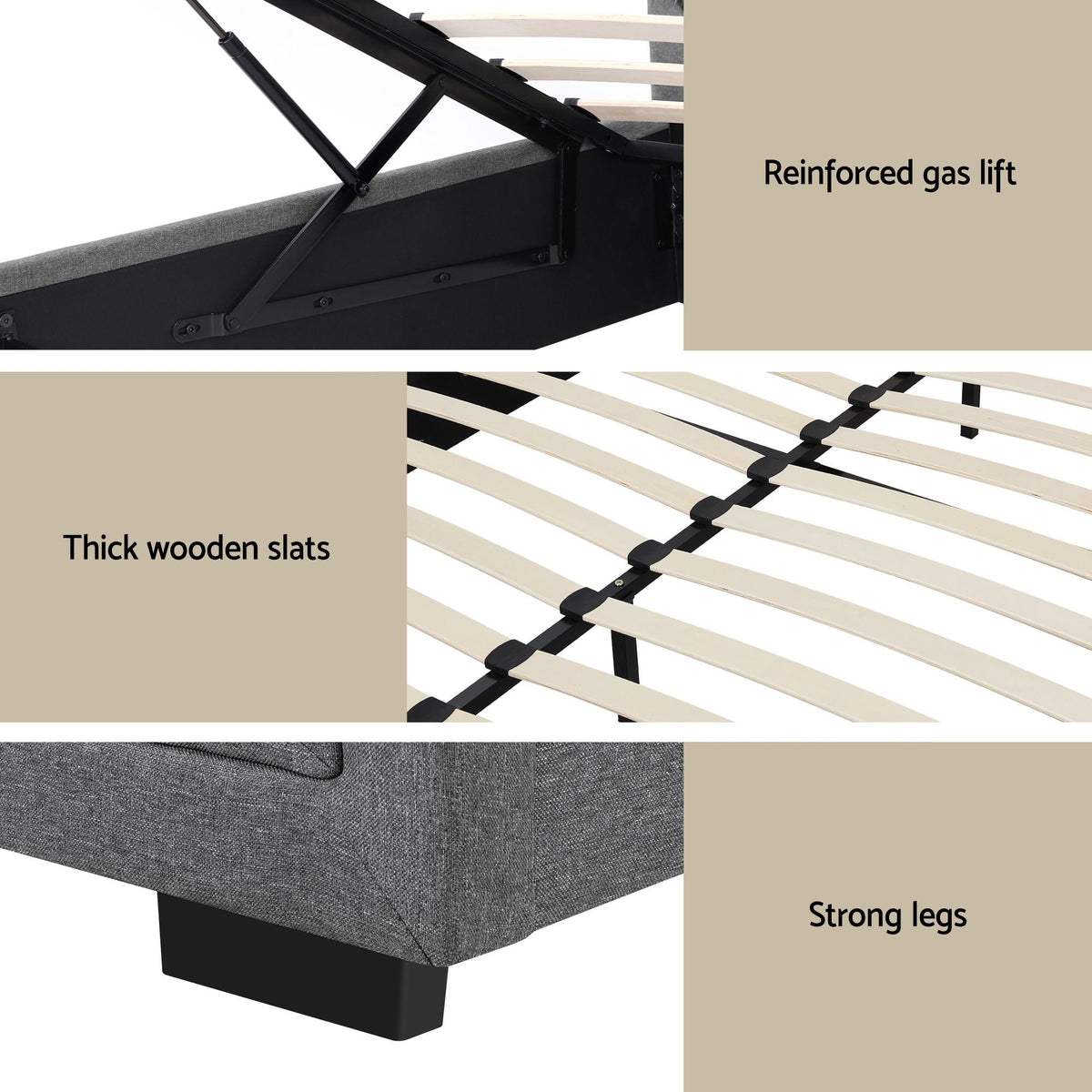 Queen Gas Lift Storage Bed Bedside Table Set | HomeAndLiving - 6