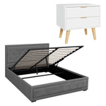 Queen Gas Lift Storage Bed Bedside Table Set | HomeAndLiving