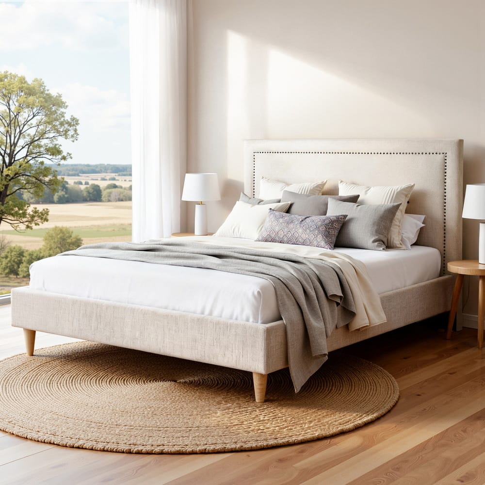 Queen Bed Frame Upholstered Headboard 153x203cm