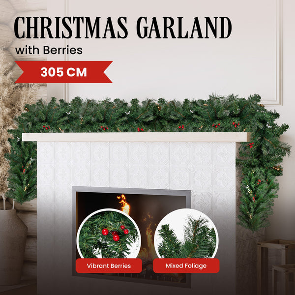  Christmas Garland with Berries - 305cm