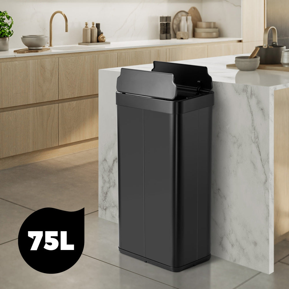 75L Motion Sensor Bin Stainless Steel Automatic Trash Can Kitchen White/Black