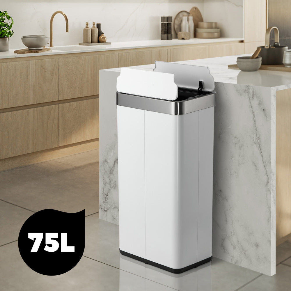 75L Motion Sensor Bin Stainless Steel Automatic Trash Can Kitchen White/Black