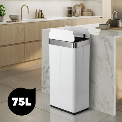 75L Motion Sensor Bin Stainless Steel Automatic Trash Can Kitchen White/Black