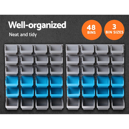 48 Storage Bin Rack Wall Mounted Steel Board