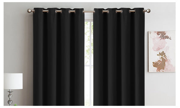  2x Black Blockout Curtain Set Triple Layer Eyelet Window 240x230cm