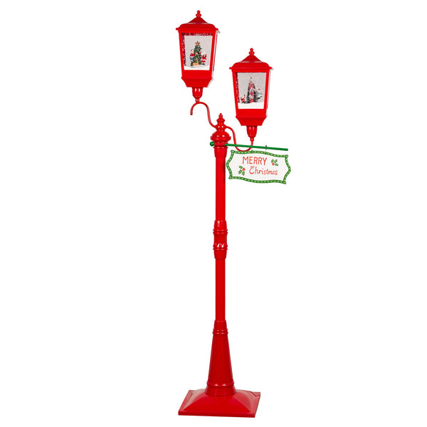  Christmas Lamp Post with Lights Music & Snow - Red 195cm