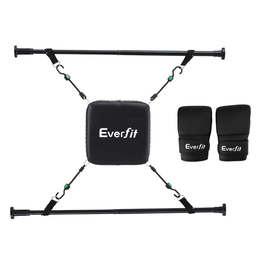 Doorway Punching Bag Adjustable Apartment Friendly with Boxing Gloves Black