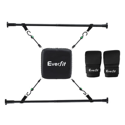 Doorway Punching Bag Adjustable Apartment Friendly with Boxing Gloves Black