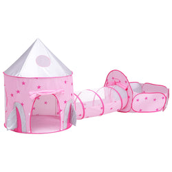 Kids Playhouse Play Tent Pop Up Castle Crawl Tunnel Basketball Hoop Pink