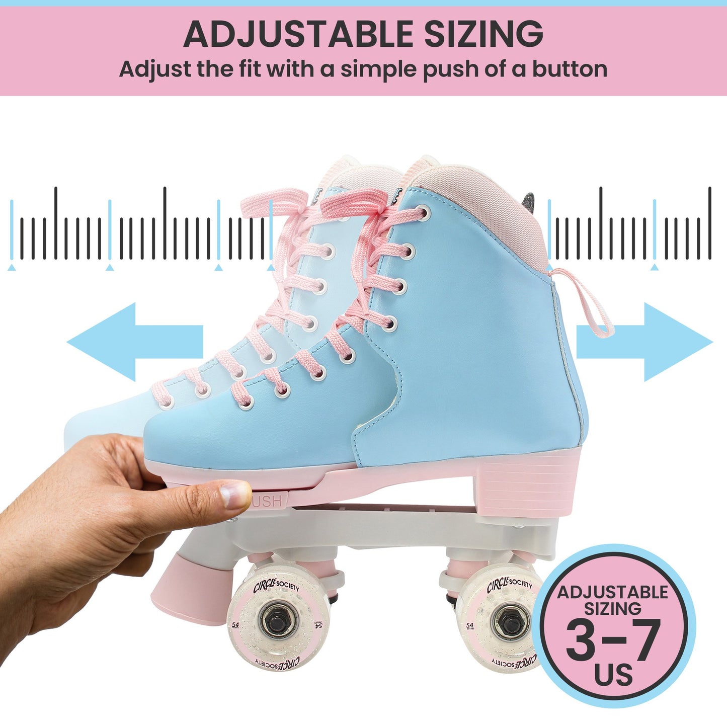 Adjustable Kids Quad Roller Skates - Cotton Candy