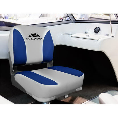 2X Folding Boat Seats Marine Swivel Low Back 13Cm Padding Grey Blue