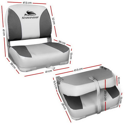 2X Folding Boat Seats Marine Swivel Low Back 13Cm Padding Charcoal
