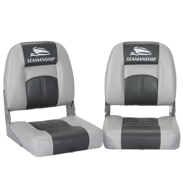  2X Folding Boat Seats Marine Swivel Low Back 10cm Padding Charcoal