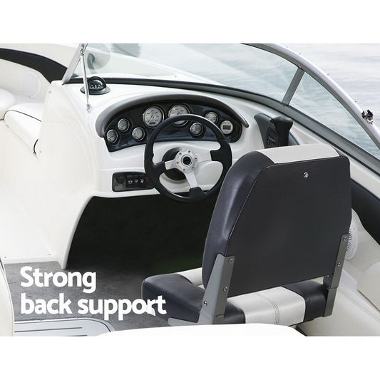 2X Folding Boat Seats Marine Seat Swivel Low Back 10Cm Padding Grey